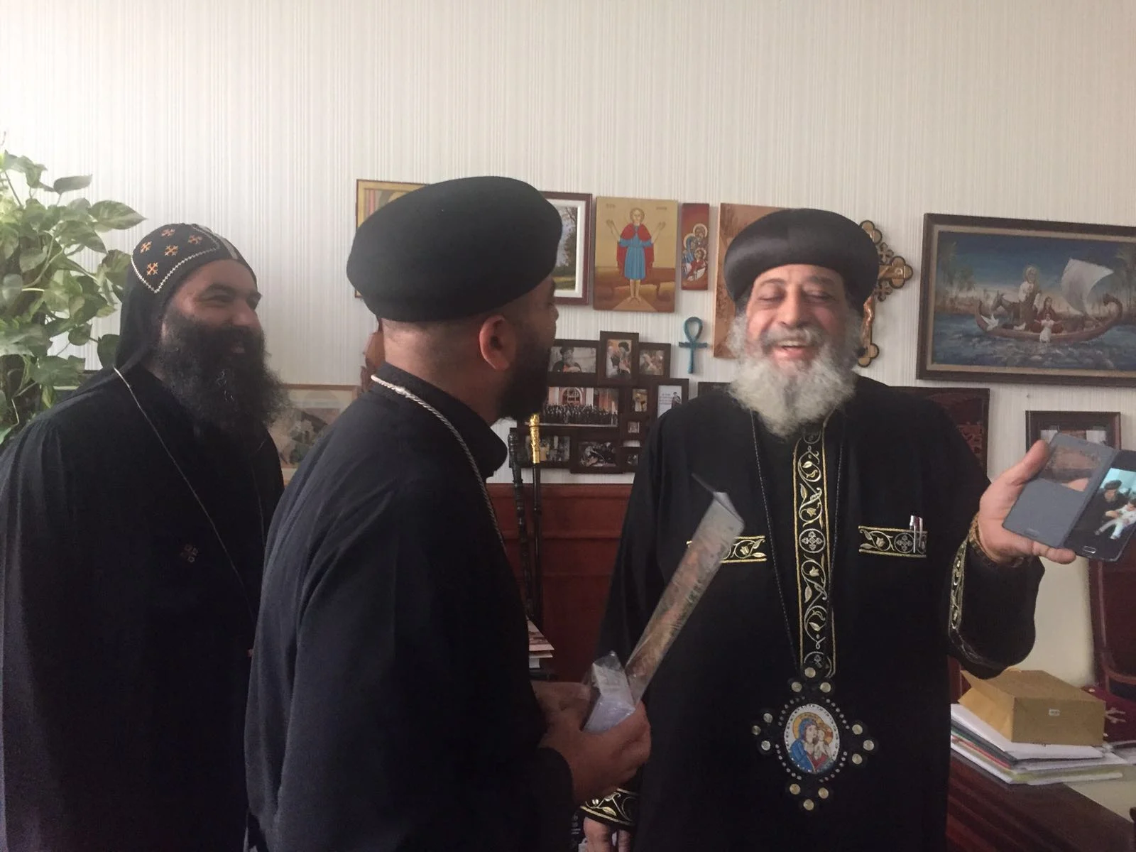 St Cyril's Dean, Fr Daniel, and Fr Anthony St Shenouda, meeting with HH Pope Tawadros II
